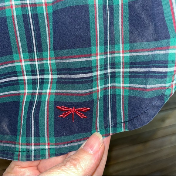 ⭐️ Talbots Plaid Button Up Roll Tab Sleeve Ruffle Front Blouse Size 12 D1 - Picture 7 of 9